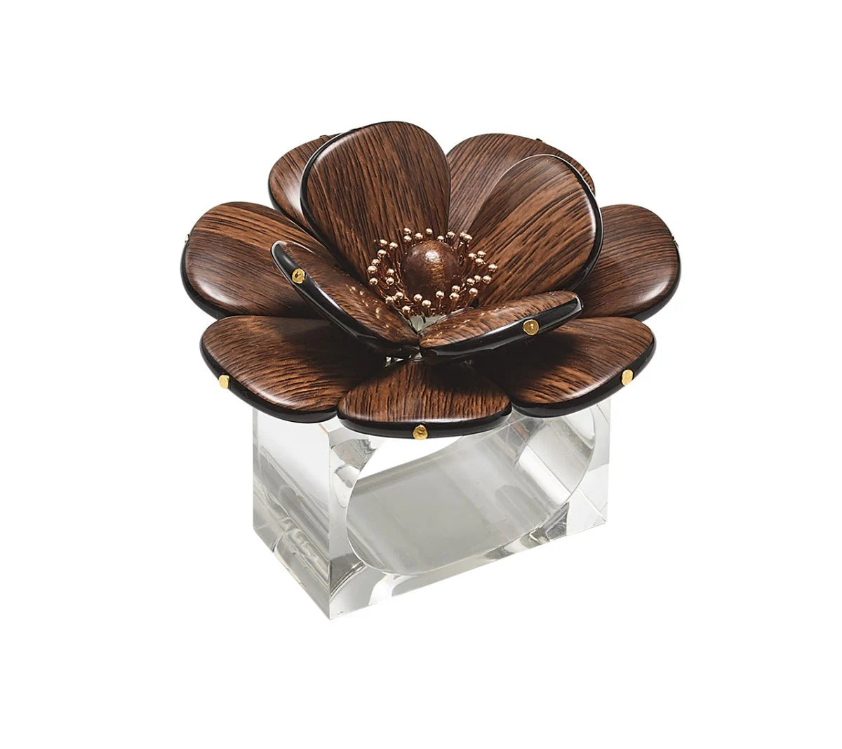 Kim Seybert Begonia Napkin Ring in Brown & Gold (set of 4)